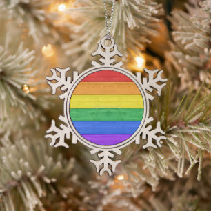 SlipperyJoe's klassieke regenboog tactiele handgem Tin Sneeuwvlok Ornament