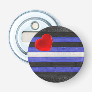 SlipperyJoe's leren trotsvlag zwart koningsblauw  Button Flesopener