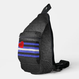 SlipperyJoe's leren trotsvlag zwart koningsblauw Sling Bag