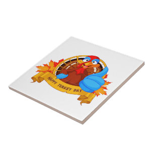 SlipperyJoe's leuke cartoonstijl Thanksgiving-ontw Tegeltje