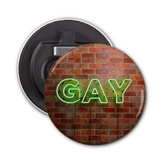 SlipperyJoe's levendige neonhomobord groene bakste Button Flesopener (Voorkant)