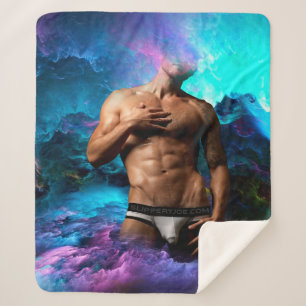 SlipperyJoe's Man ondergoed piek paars blauw Sherpa Deken