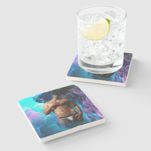 SlipperyJoe's Man ondergoed piek paars blauw Stenen Onderzetter