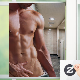 SlipperyJoe's Man sixpack shirtless sexy musculair Raamsticker