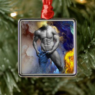 SlipperyJoe's Man steamy shirtloze borstrokken Metalen Ornament