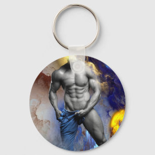 SlipperyJoe's Man stomende shirtloze abs sixpack z Sleutelhanger