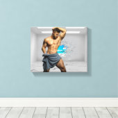 SlipperyJoe's Mannen handdoek gebroken witte bakst Canvas Afdruk (Insitu (Houten vloer))