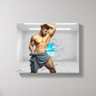 SlipperyJoe's Mannen handdoek gebroken witte bakst Canvas Afdruk