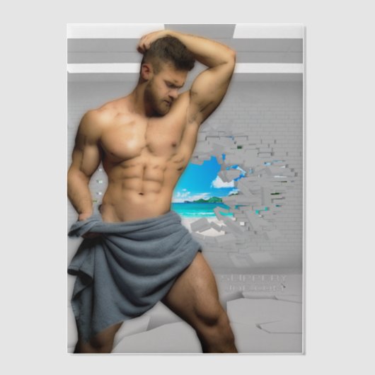 SlipperyJoe's Mannen handdoek gebroken witte bakst Vellum Uitnodigingen (Voorkant)