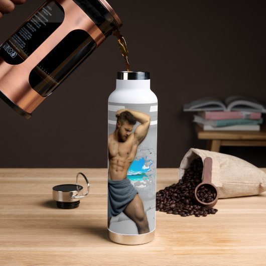 SlipperyJoe's Mannen handdoek gebroken witte bakst Waterfles (Koffie)