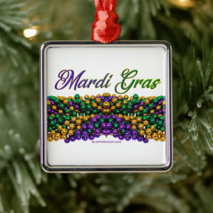 SlipperyJoe's Mardi Gras Bead Kettingen paarse gol Metalen Ornament