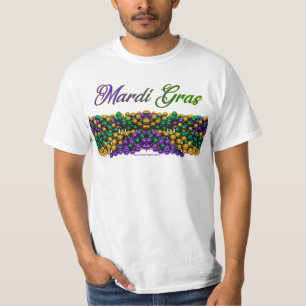 SlipperyJoe's Mardi Gras Bead Kettingen paarse gol T-shirt