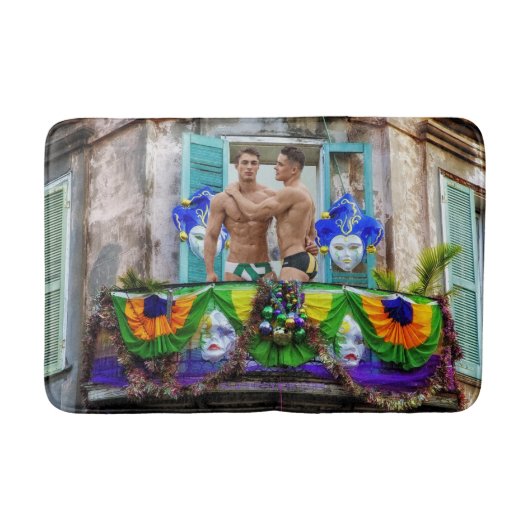 SlipperyJoe's Mardi Gras Mannen paarse gouden groe Badmat (Voorkant)