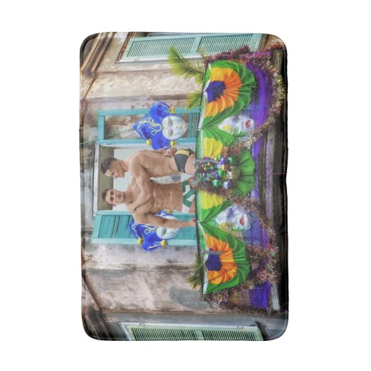 SlipperyJoe's Mardi Gras Mannen paarse gouden groe Badmat (Voorkant Verticaal)