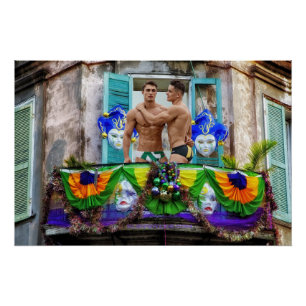 SlipperyJoe's Mardi Gras Mannen paarse gouden groe Perfect Poster