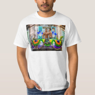 SlipperyJoe's Mardi Gras Mannen paarse gouden groe T-shirt