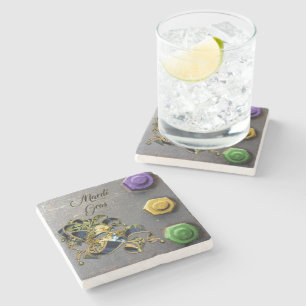 SlipperyJoe's Mardi Gras Mask paars Gold green bl Stenen Onderzetter