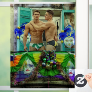 SlipperyJoe's Mardi Gras maskers kralen decoraties Raamsticker