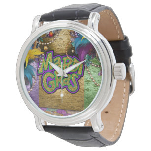 SlipperyJoe's Mardi Gras-thema grafische doubloons Horloge