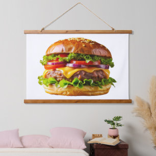 SlipperyJoe's mondwaterende cheeseburger knapperig Hangend Wandkleed