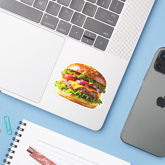 SlipperyJoe's mouthwatering cheeseburger crispy ba Sticker (Laptop met iPhone)