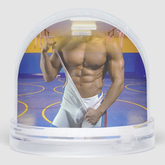 SlipperyJoe's muscular man bulge six-pack gym trai Sneeuwbol (Achterkant)