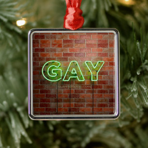SlipperyJoe's neon Gay Sign groene bakstenen muur Metalen Ornament