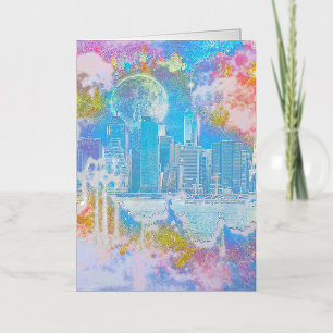 SlipperyJoe's NYC wolkenkrabbers gebouwen kunstwer Folie Feestdagenkaart