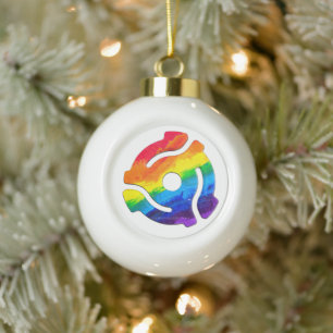 SlipperyJoe's plastic 45 RPM-recordadaptervibran Keramische Bal Ornament
