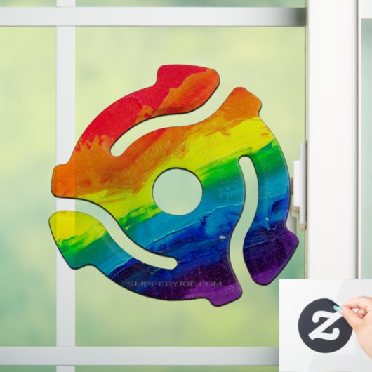 SlipperyJoe's plastic 45 RPM-recordadaptervibran Raamsticker (Huis)