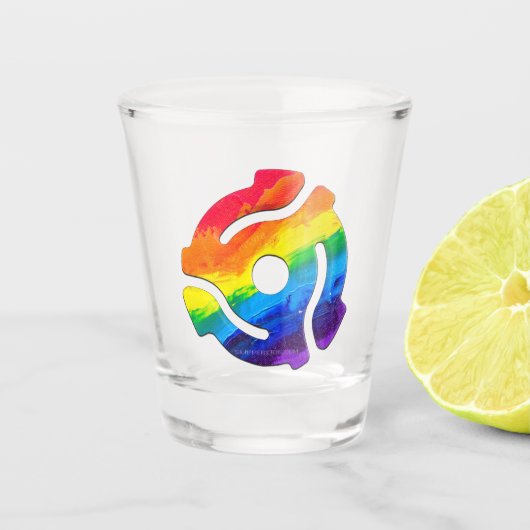 SlipperyJoe's plastic 45 RPM-recordadaptervibran Shot Glas (Voorkant)