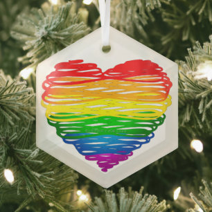 SlipperyJoe's Pride Hart Krabbels hartvorm Glas Ornament