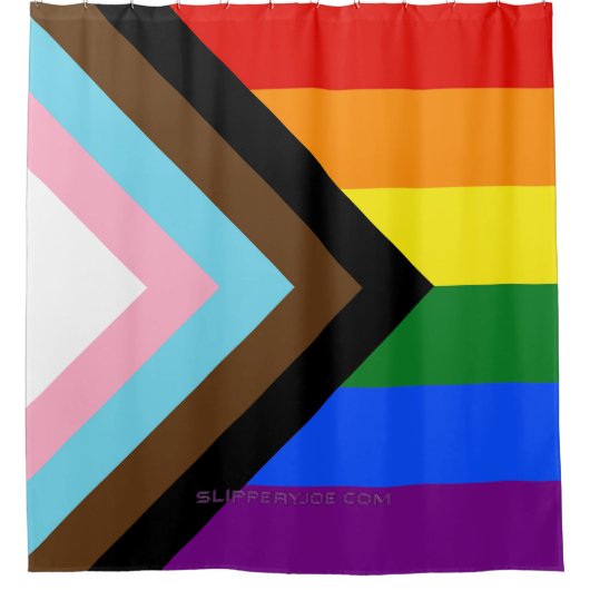 SlipperyJoe's Progress Pride Vlag homoseksuele ges Douchegordijn (Voorkant)