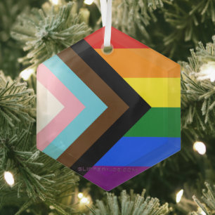 SlipperyJoe's Progress Pride-vlag zes klassieke ho Glas Ornament