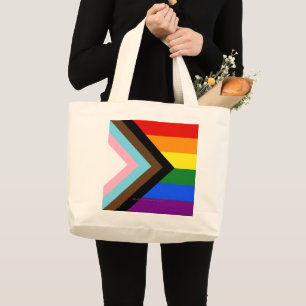 SlipperyJoe's Progress Pride-vlag zes klassieke ho Grote Tote Bag