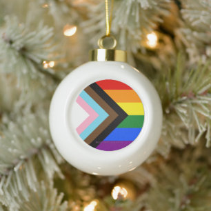 SlipperyJoe's Progress Pride-vlag zes klassieke ho Keramische Bal Ornament