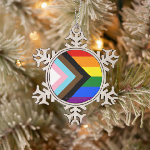 SlipperyJoe's Progress Pride-vlag zes klassieke ho Tin Sneeuwvlok Ornament