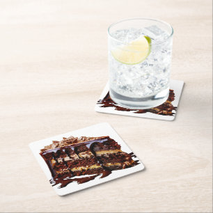 SlipperyJoe's pure chocoladetaart is rijk aan deca Vierkante Kartonnen Onderzetter