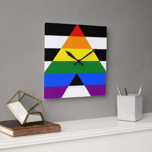 SlipperyJoe's rechte bondgenoot vlag effen regenbo Vierkante Klok
