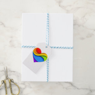 SlipperyJoe's regenboog gelaagde hartvorm rood ora Cadeaulabel