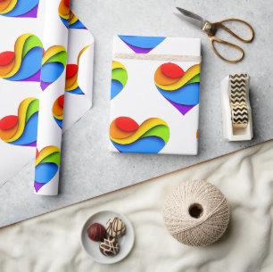 SlipperyJoe's regenboog gelaagde hartvorm rood ora Cadeaupapier