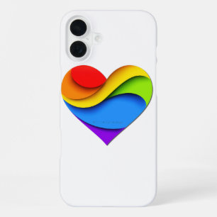 SlipperyJoe's regenboog gelaagde hartvorm rood ora iPhone 16 Plus Hoesje