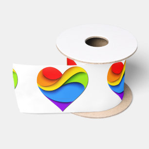 SlipperyJoe's regenboog gelaagde hartvorm rood ora Lint