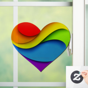 SlipperyJoe's regenboog gelaagde hartvorm rood ora Raamsticker