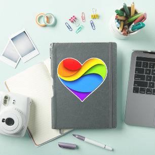 SlipperyJoe's regenboog gelaagde hartvorm rood ora Sticker