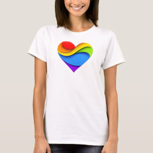 SlipperyJoe's regenboog gelaagde hartvorm rood ora T-shirt