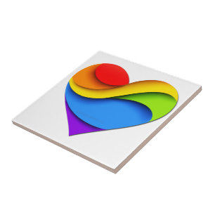SlipperyJoe's regenboog gelaagde hartvorm rood ora Tegeltje
