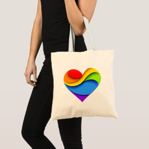 SlipperyJoe's regenboog gelaagde hartvorm rood ora Tote Bag