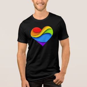 SlipperyJoe's regenboog gelaagde hartvorm rood ora Tri-Blend Shirt