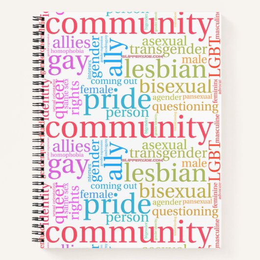 SlipperyJoe's regenboog LGBTQ+ community word clou Notitieboek (Voorkant)